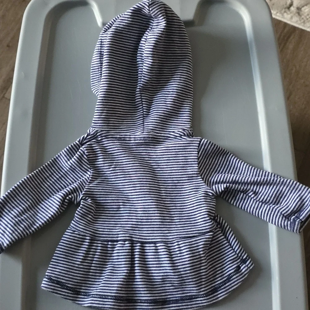 (J59) Carter's Navy and Pink Striped Baby Jacket Sz Newborn